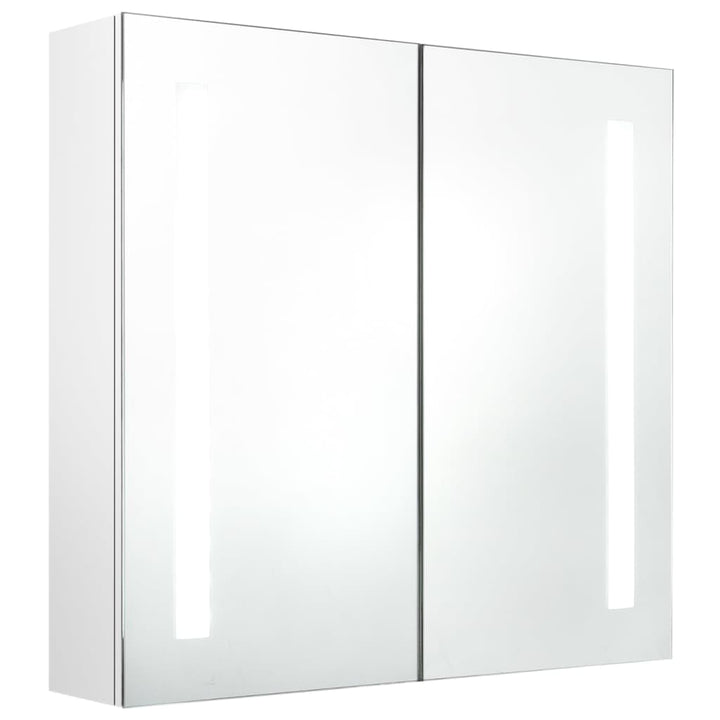 badeværelsesskab med spejl + LED-lys 62x14x60 cm skinnende hvid