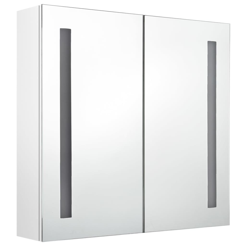badeværelsesskab med spejl + LED-lys 62x14x60 cm skinnende hvid