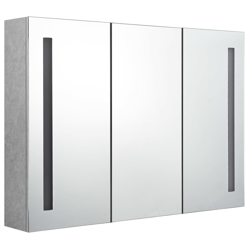 badeværelsesskab med spejl + LED-lys 89x14x62 cm betongrå