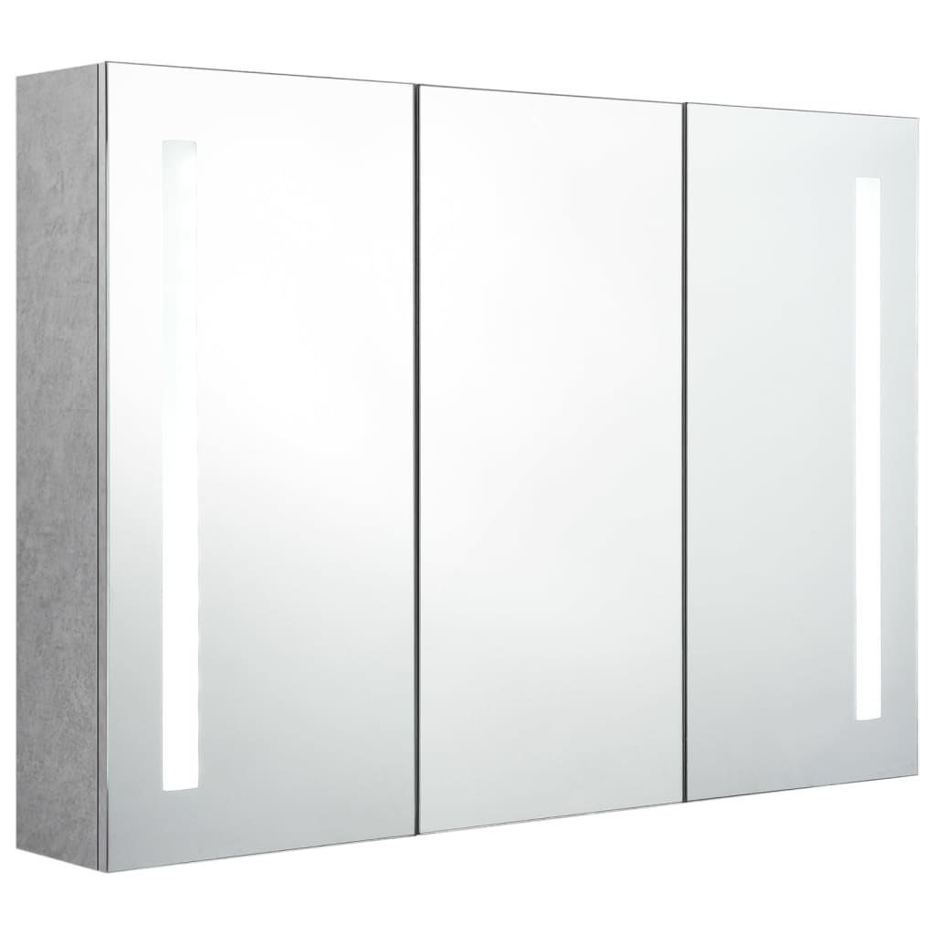 badeværelsesskab med spejl + LED-lys 89x14x62 cm betongrå