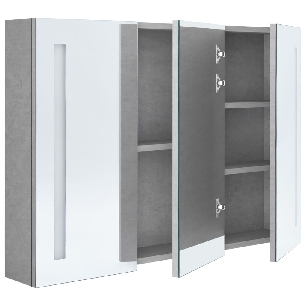 badeværelsesskab med spejl + LED-lys 89x14x62 cm betongrå
