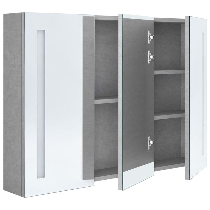 badeværelsesskab med spejl + LED-lys 89x14x62 cm betongrå