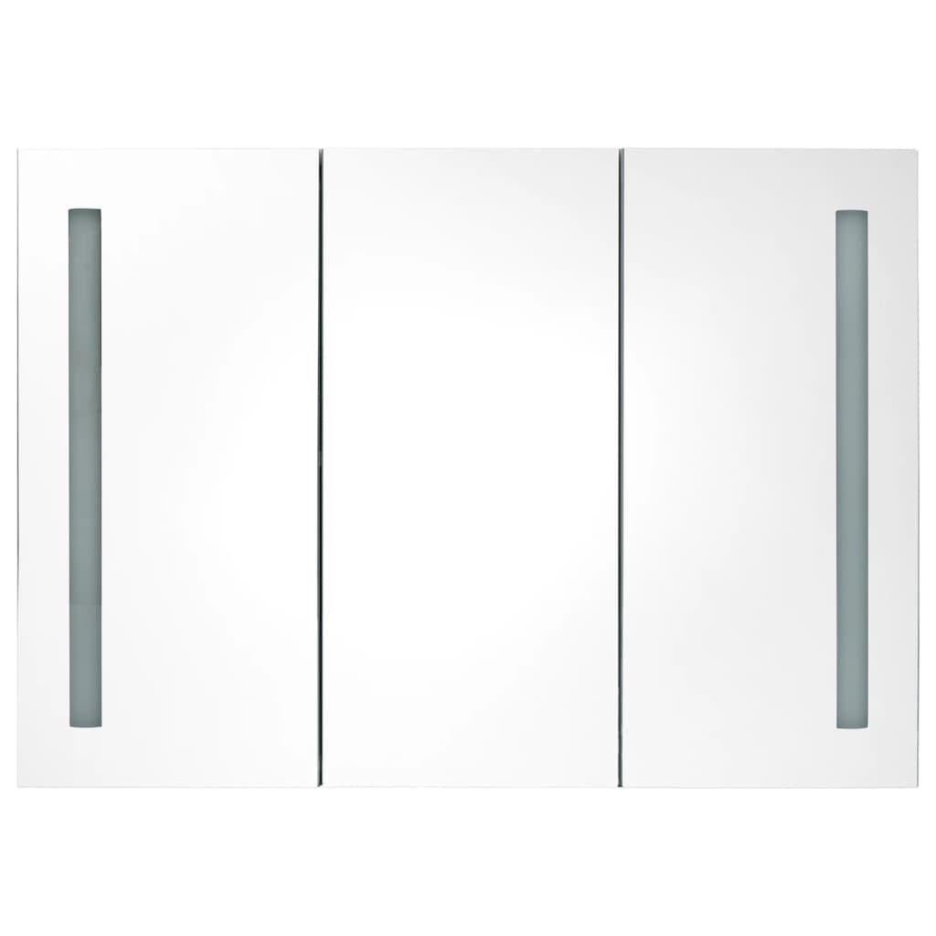badeværelsesskab med spejl + LED-lys 89x14x62 cm betongrå