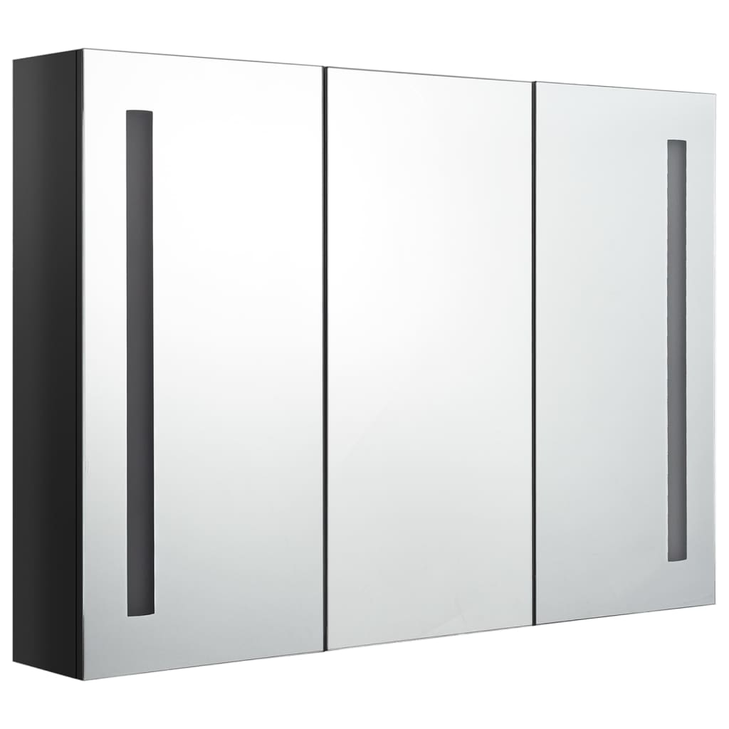 badeværelsesskab med spejl + LED-lys 89x14x62 cm skinnende sort