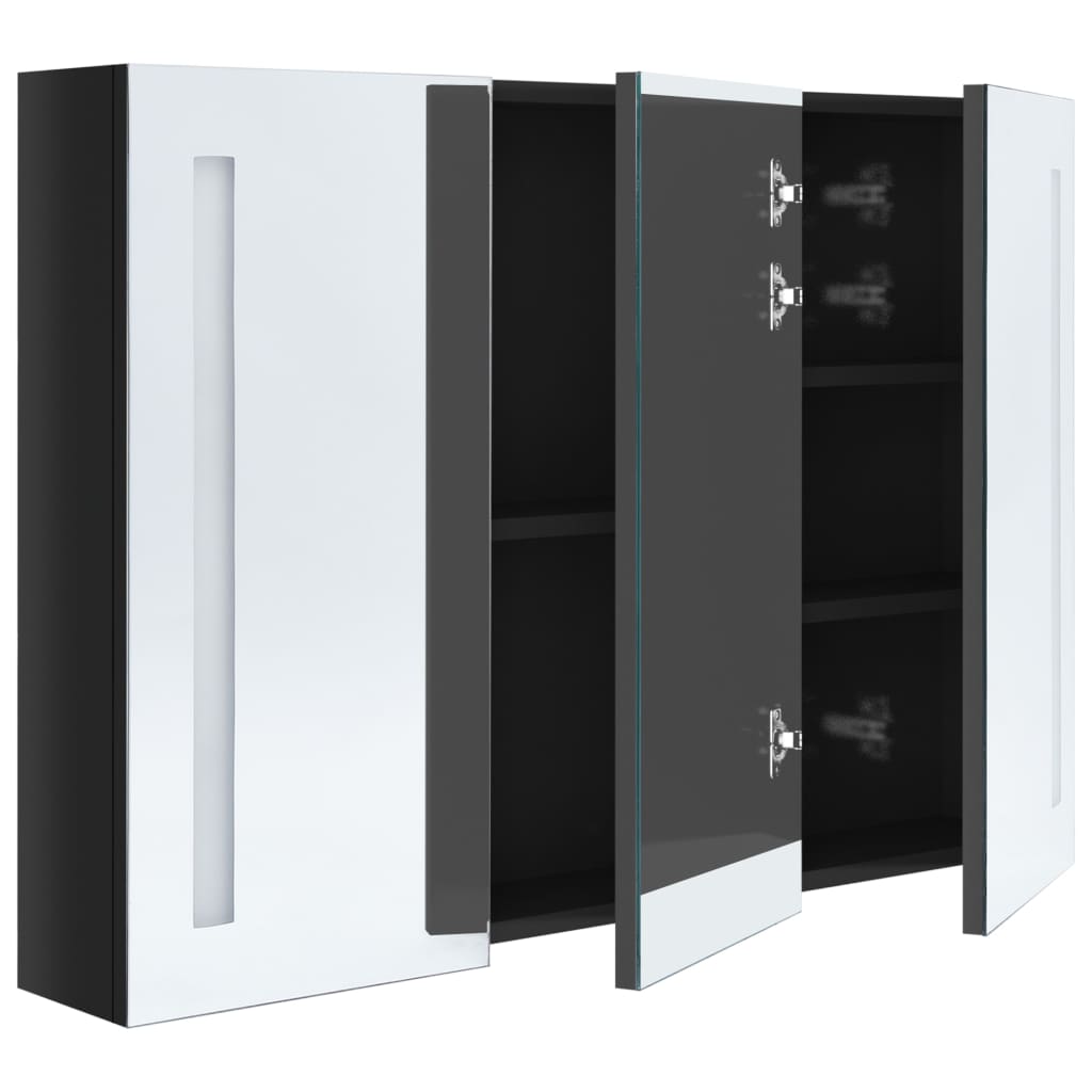 badeværelsesskab med spejl + LED-lys 89x14x62 cm skinnende sort