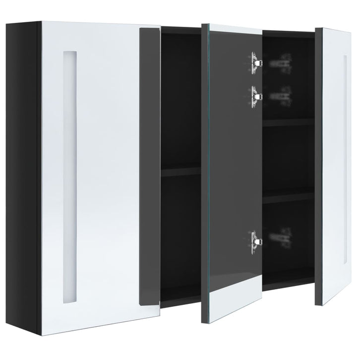 badeværelsesskab med spejl + LED-lys 89x14x62 cm skinnende sort