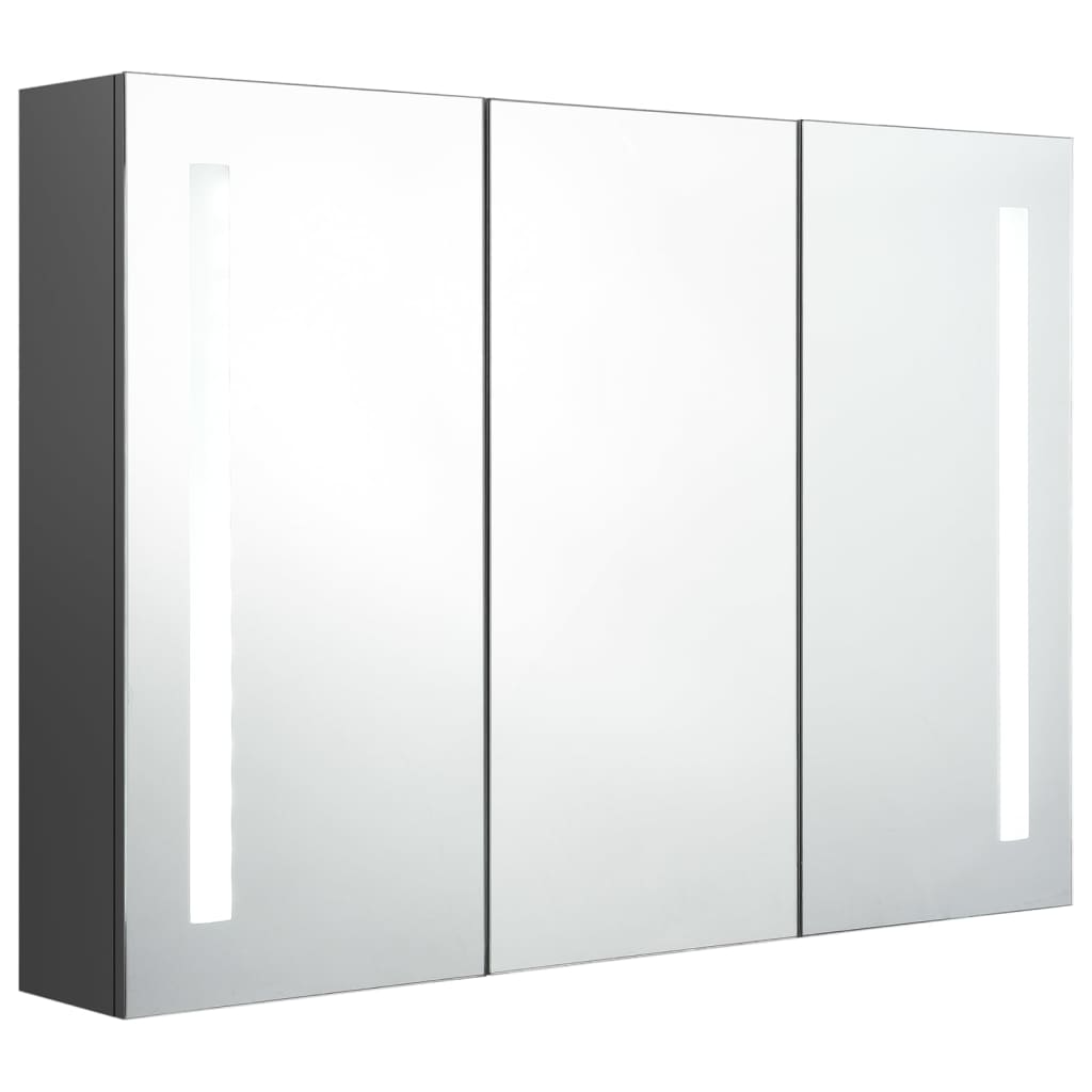 badeværelsesskab med spejl + LED-lys 89x14x62 cm grå