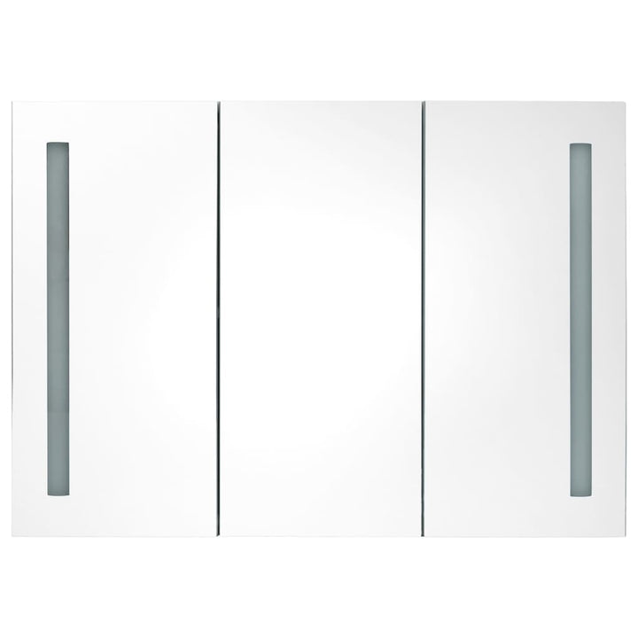 badeværelsesskab med spejl + LED-lys 89x14x62 cm grå