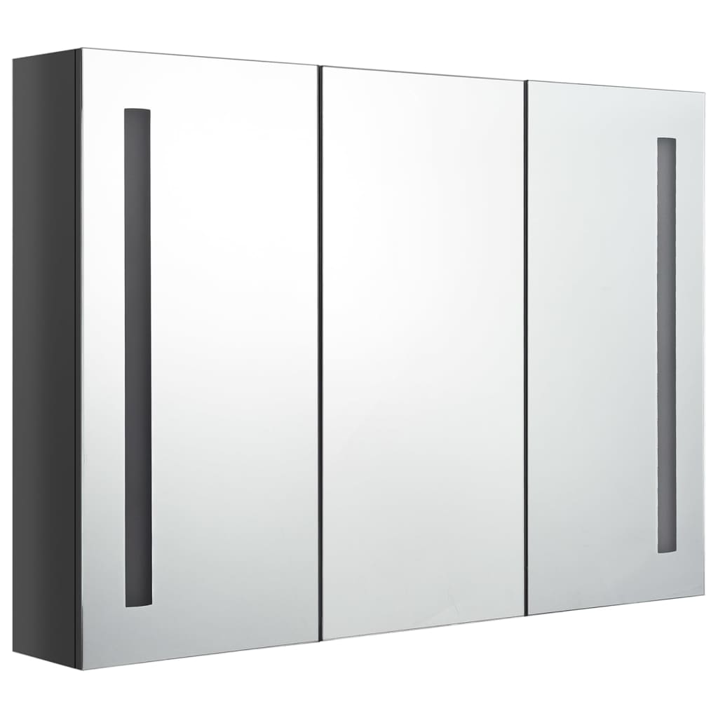 badeværelsesskab med spejl + LED-lys 89x14x62 cm skinnende grå