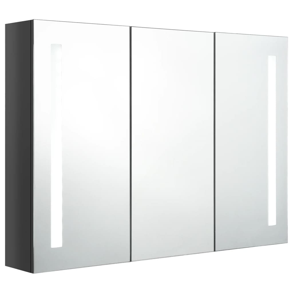 badeværelsesskab med spejl + LED-lys 89x14x62 cm skinnende grå