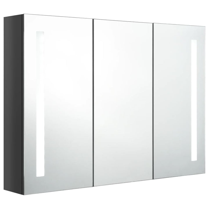 badeværelsesskab med spejl + LED-lys 89x14x62 cm skinnende grå