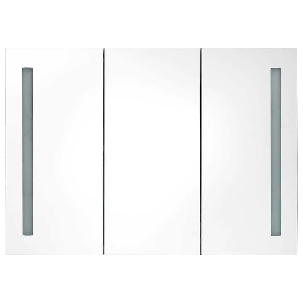 badeværelsesskab med spejl + LED-lys 89x14x62 cm skinnende hvid