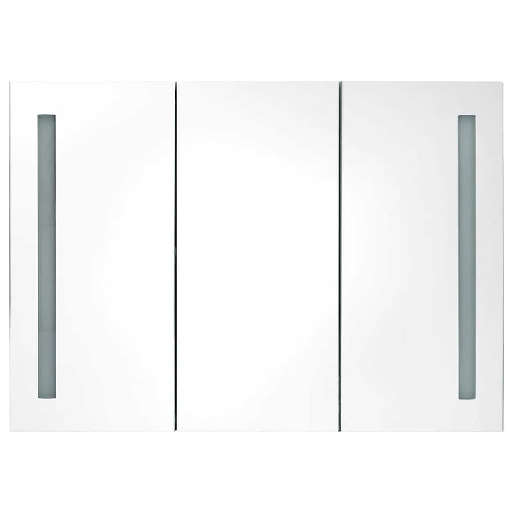 badeværelsesskab med spejl + LED-lys 89x14x62 cm skinnende hvid