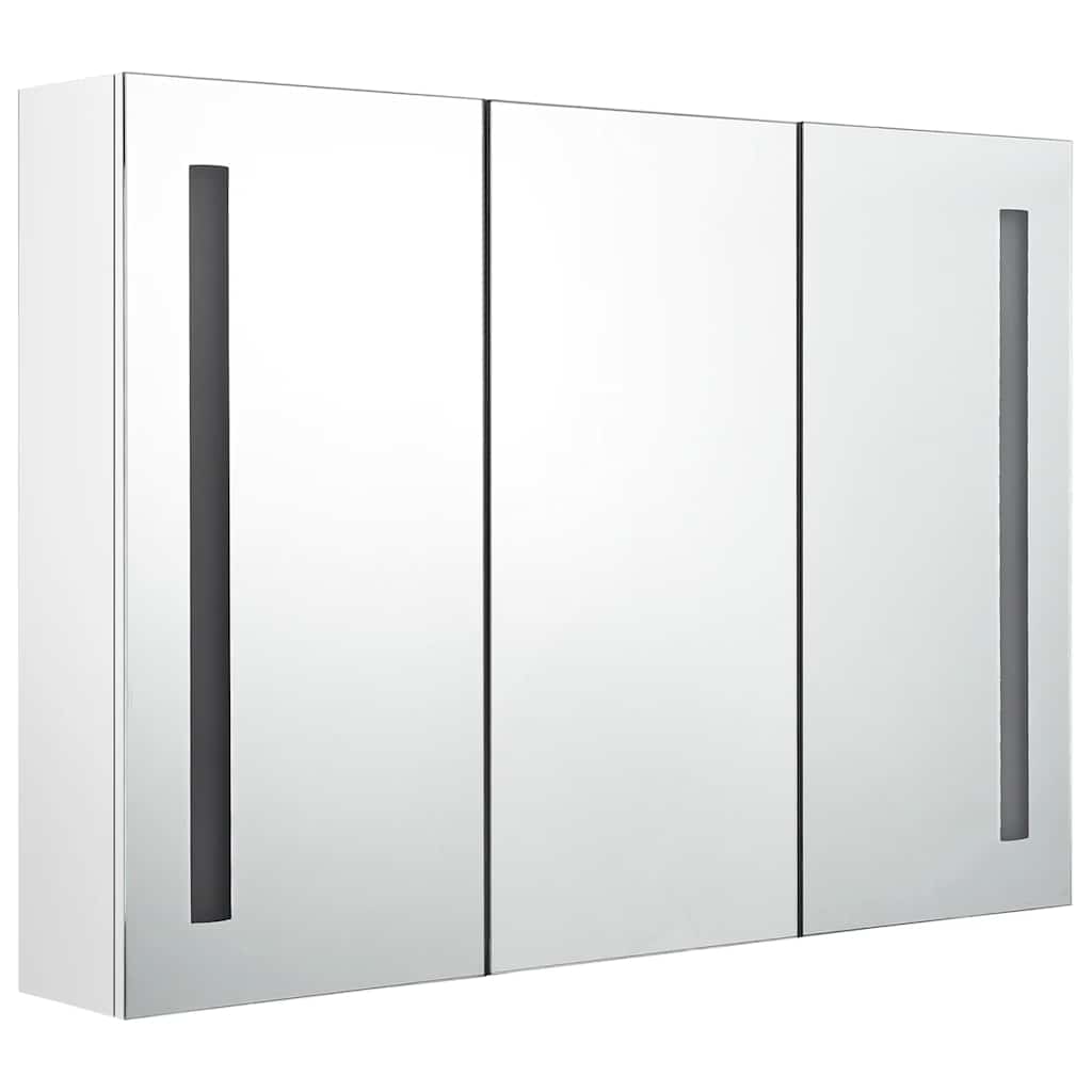 badeværelsesskab med spejl + LED-lys 89x14x62 cm skinnende hvid