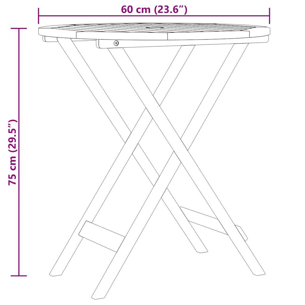 foldbart havebord Ø60x75 cm massivt eukalyptustræ
