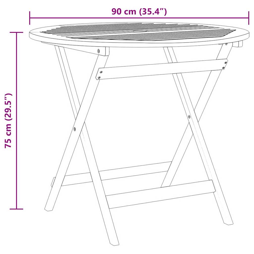 foldbart havebord Ø90x75 cm massivt eukalyptustræ