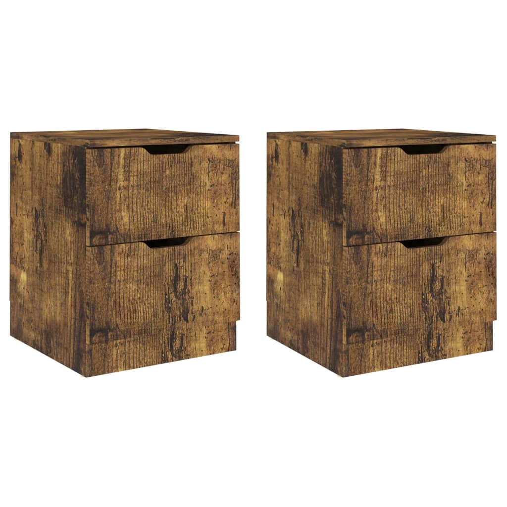 sengeborde 2 stk. 40x40x50 cm konstrueret træ røget egetræ