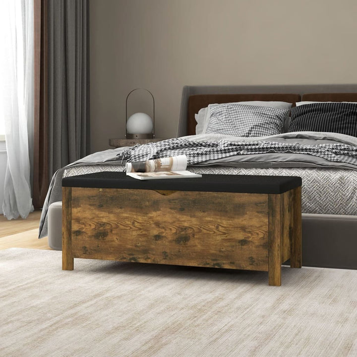 opbevaringskasse med hynde 105x40x45cm konstrueret træ røget eg