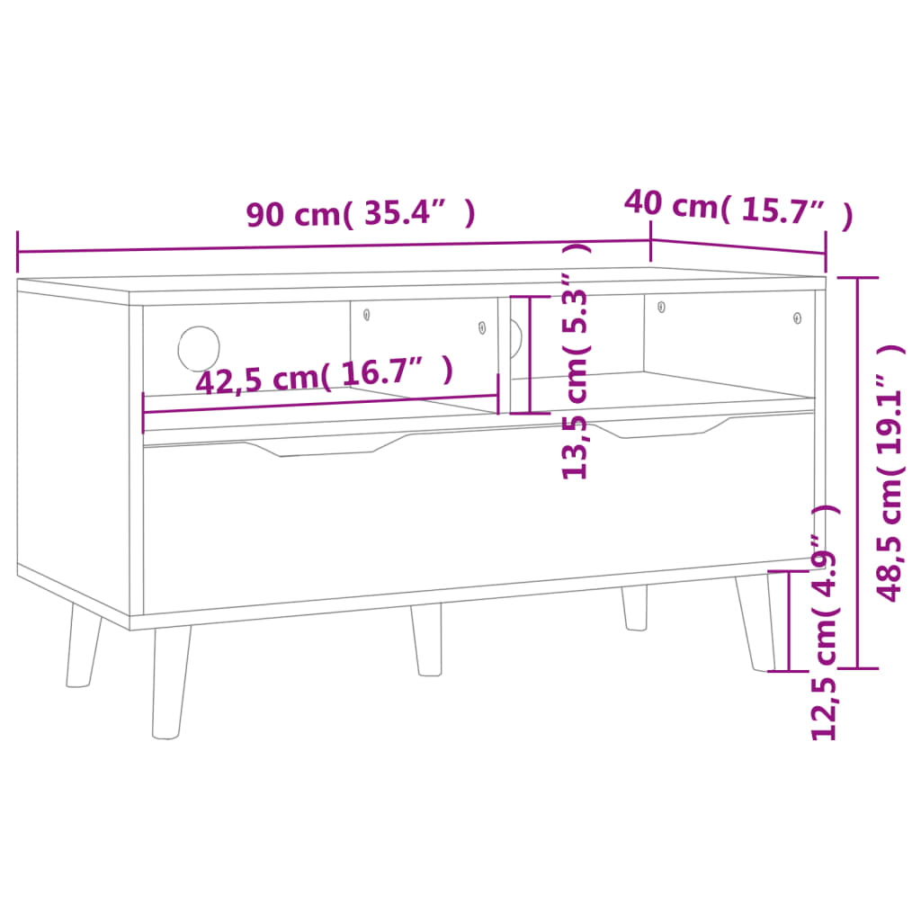 tv-bord 90x40x48,5 cm konstrueret træ betongrå