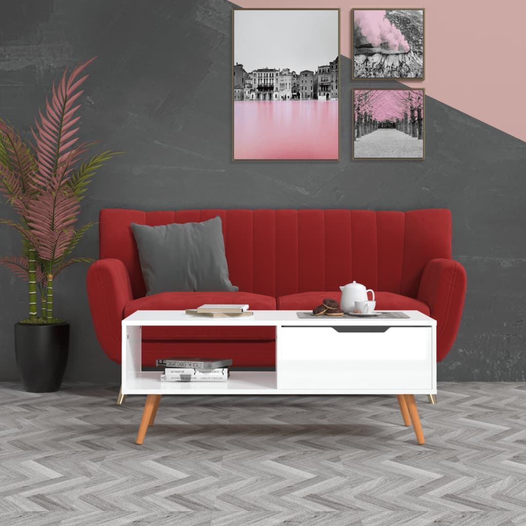 sofabord 100x49,5x43 cm konstrueret træ hvid højglans