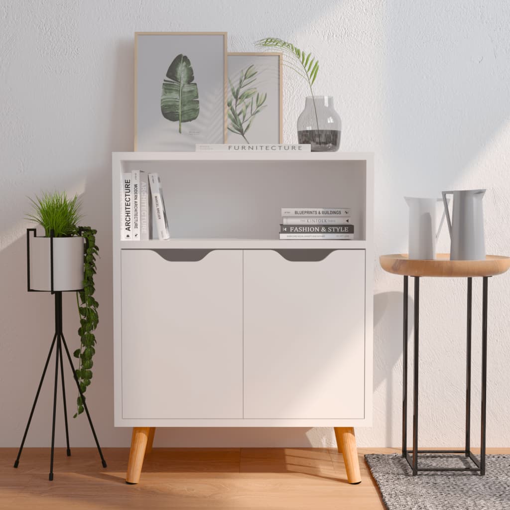 skænk 60x30x72 cm konstrueret træ hvid højglans