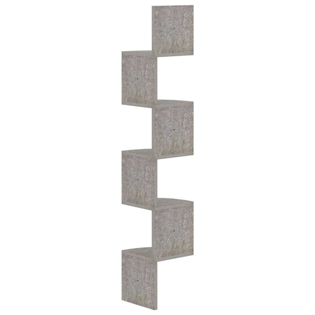 væghængt hjørnehylde 19x19x123 cm konstrueret træ betongrå