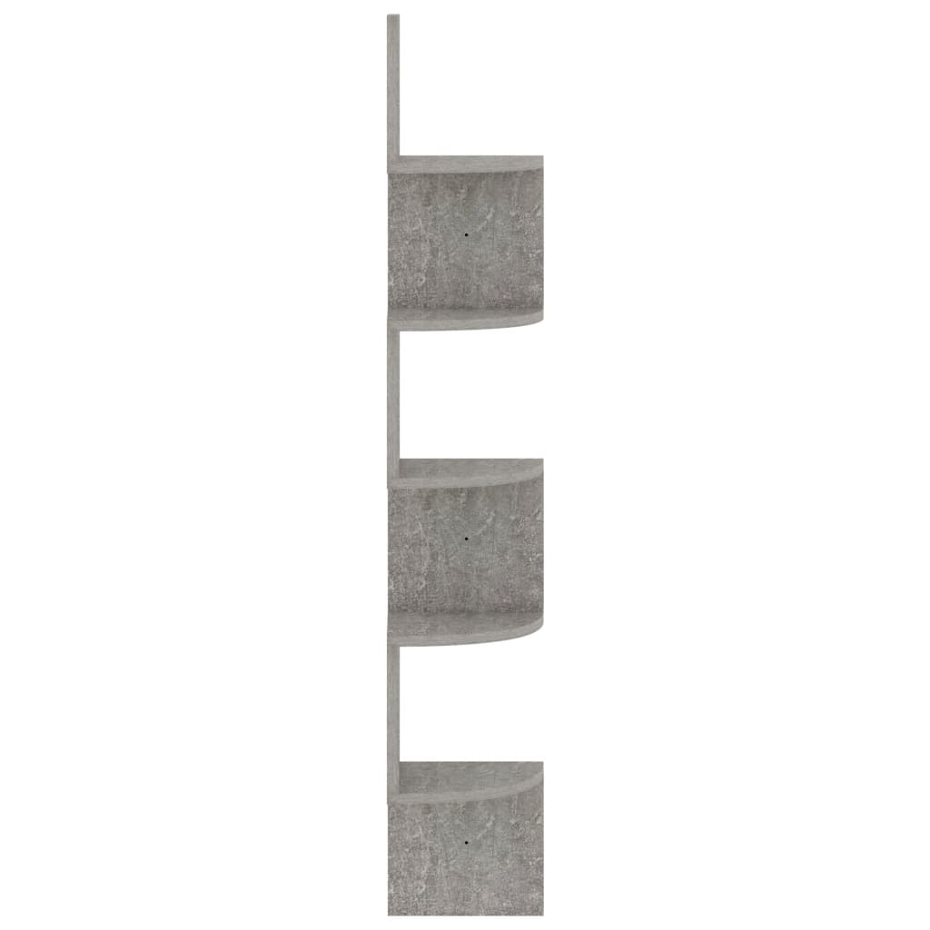 væghængt hjørnehylde 19x19x123 cm konstrueret træ betongrå