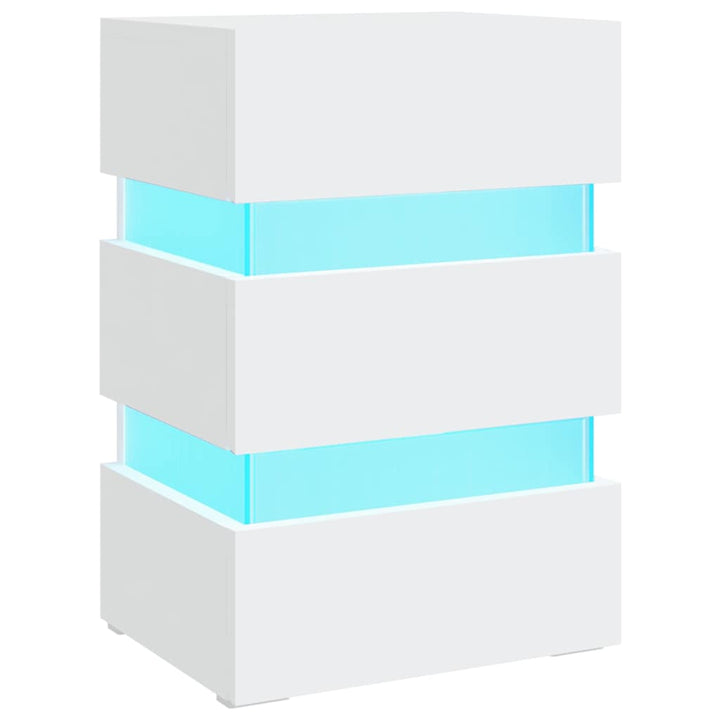 sengebord med LED 45x35x67 cm konstrueret træ hvid