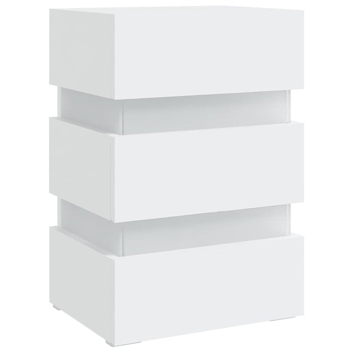 sengebord med LED 45x35x67 cm konstrueret træ hvid