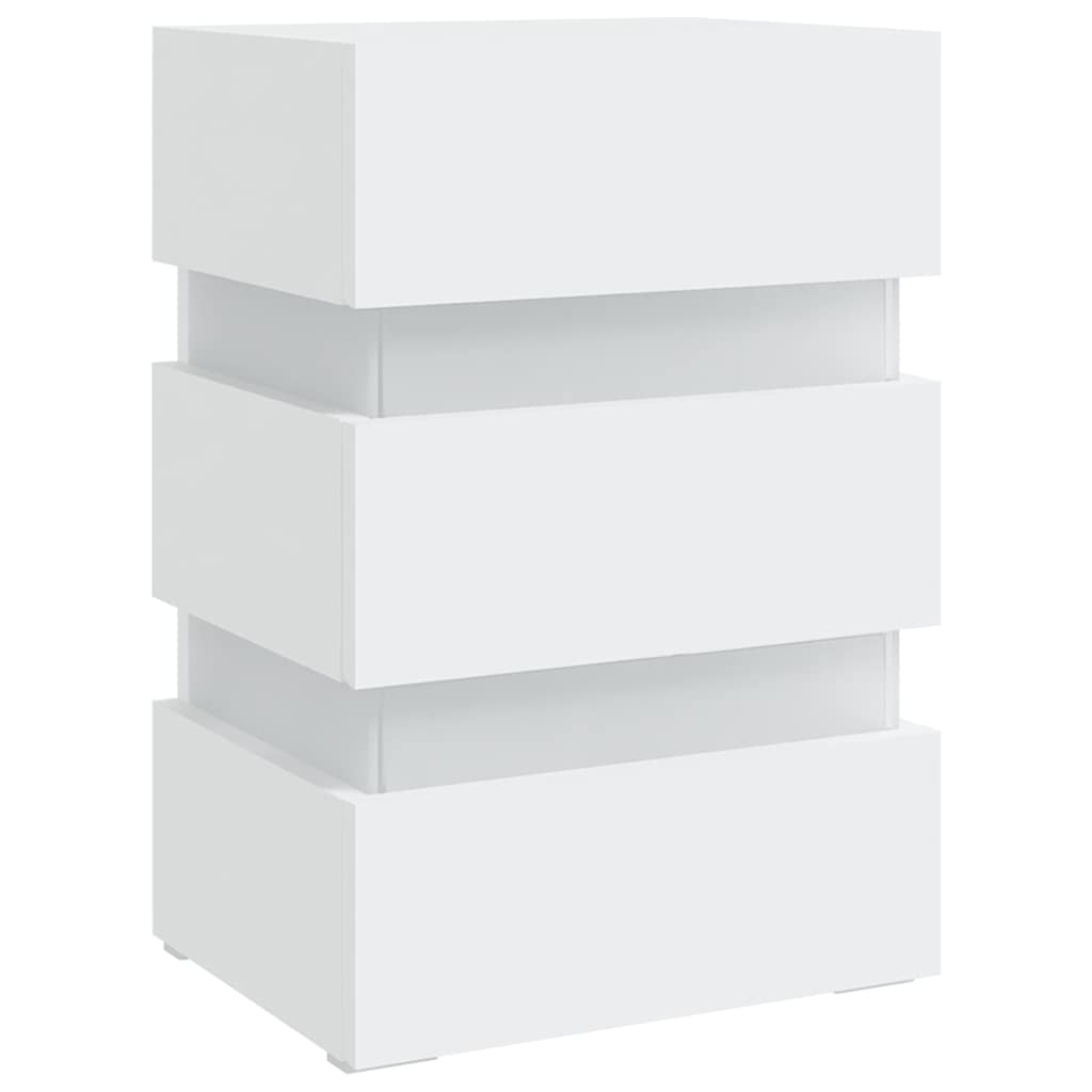 sengebord med LED 45x35x67 cm konstrueret træ hvid