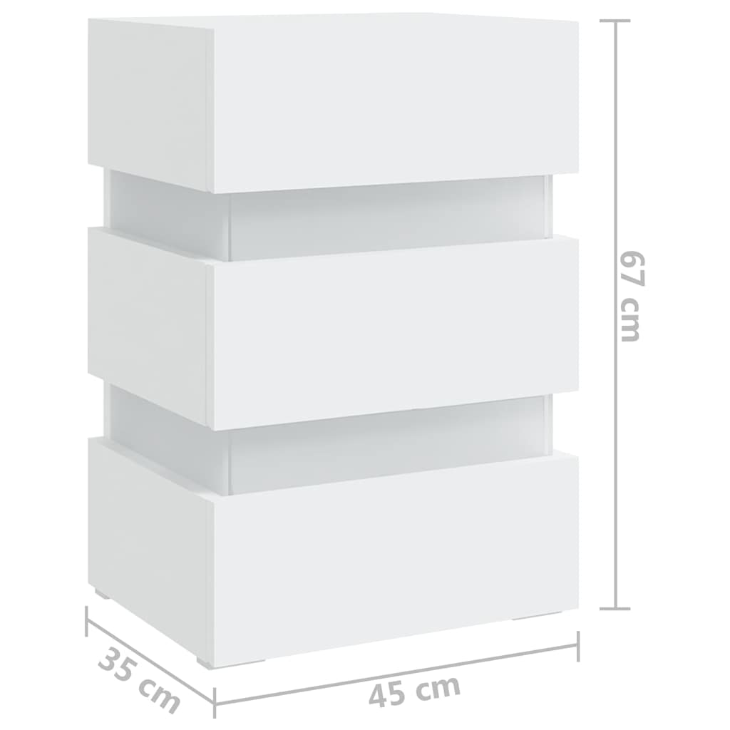 sengebord med LED 45x35x67 cm konstrueret træ hvid