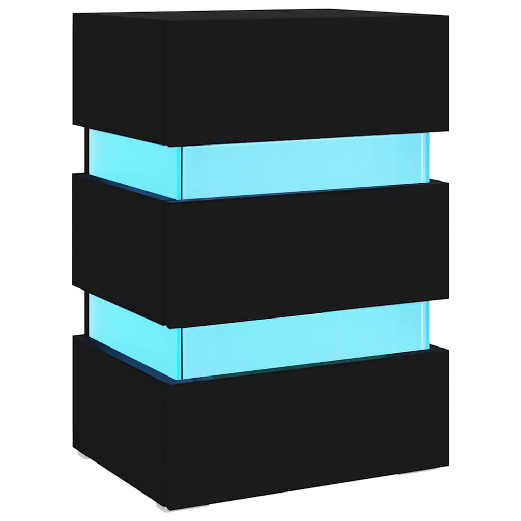 sengebord med LED 45x35x67 cm konstrueret træ sort
