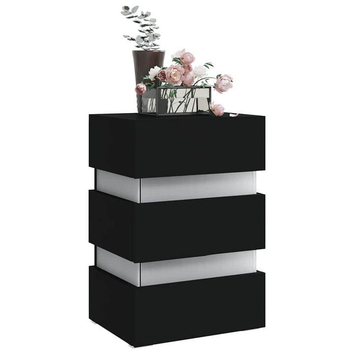 sengebord med LED 45x35x67 cm konstrueret træ sort
