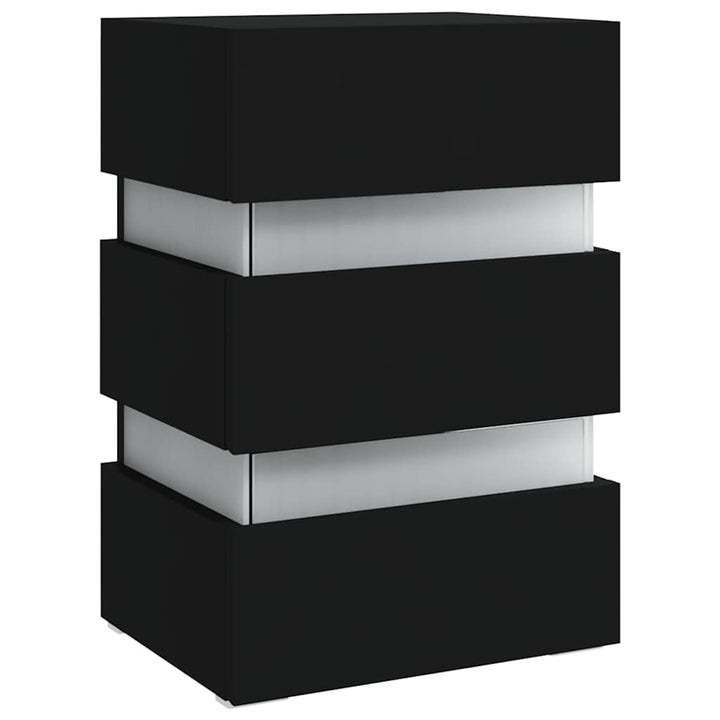 sengebord med LED 45x35x67 cm konstrueret træ sort