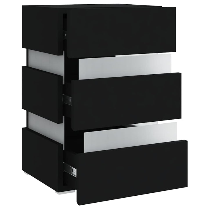 sengebord med LED 45x35x67 cm konstrueret træ sort