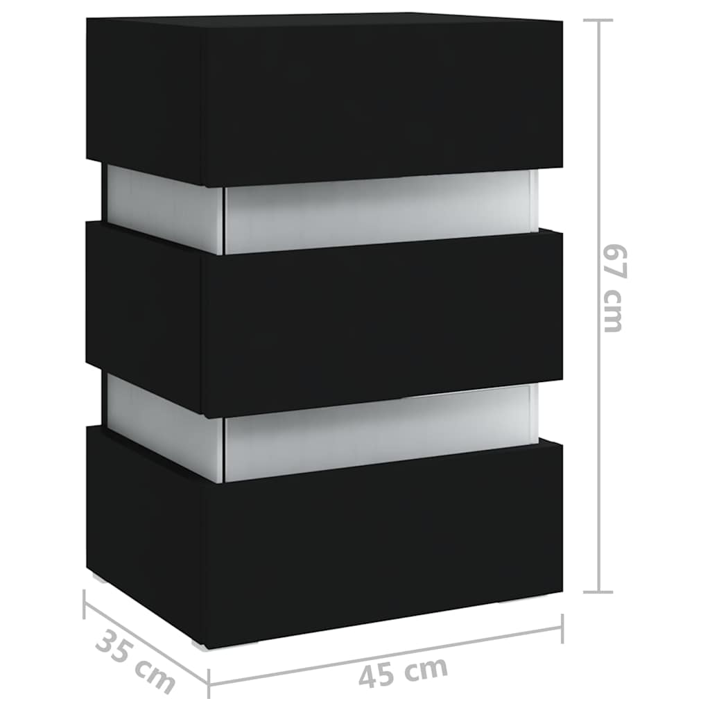 sengebord med LED 45x35x67 cm konstrueret træ sort