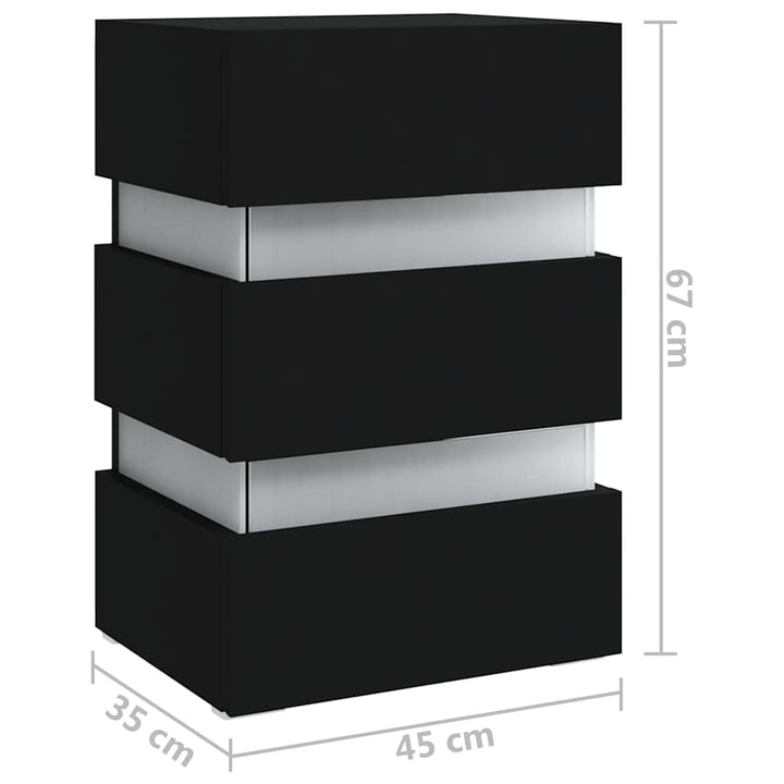 sengebord med LED 45x35x67 cm konstrueret træ sort