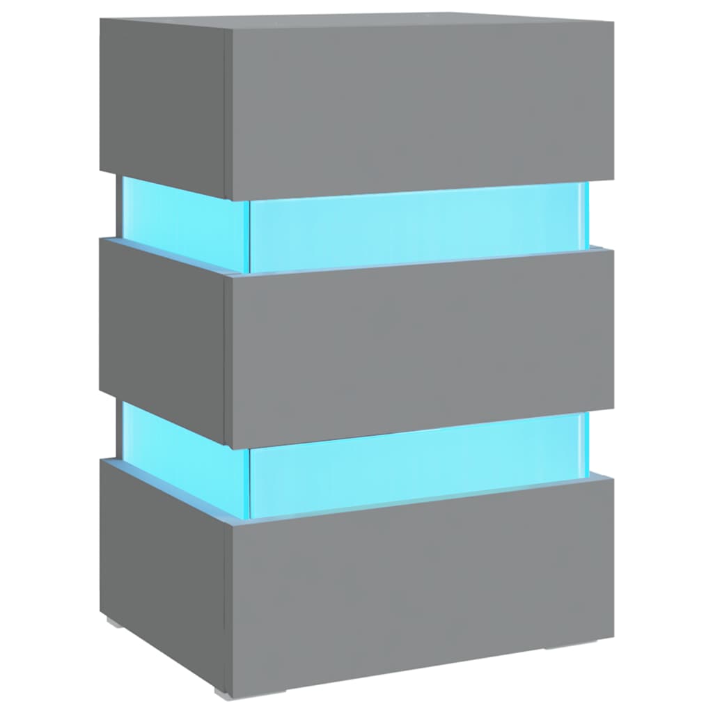 sengebord med LED 45x35x67 cm konstrueret træ grå