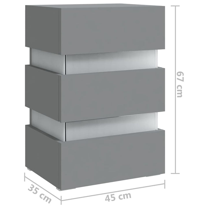 sengebord med LED 45x35x67 cm konstrueret træ grå