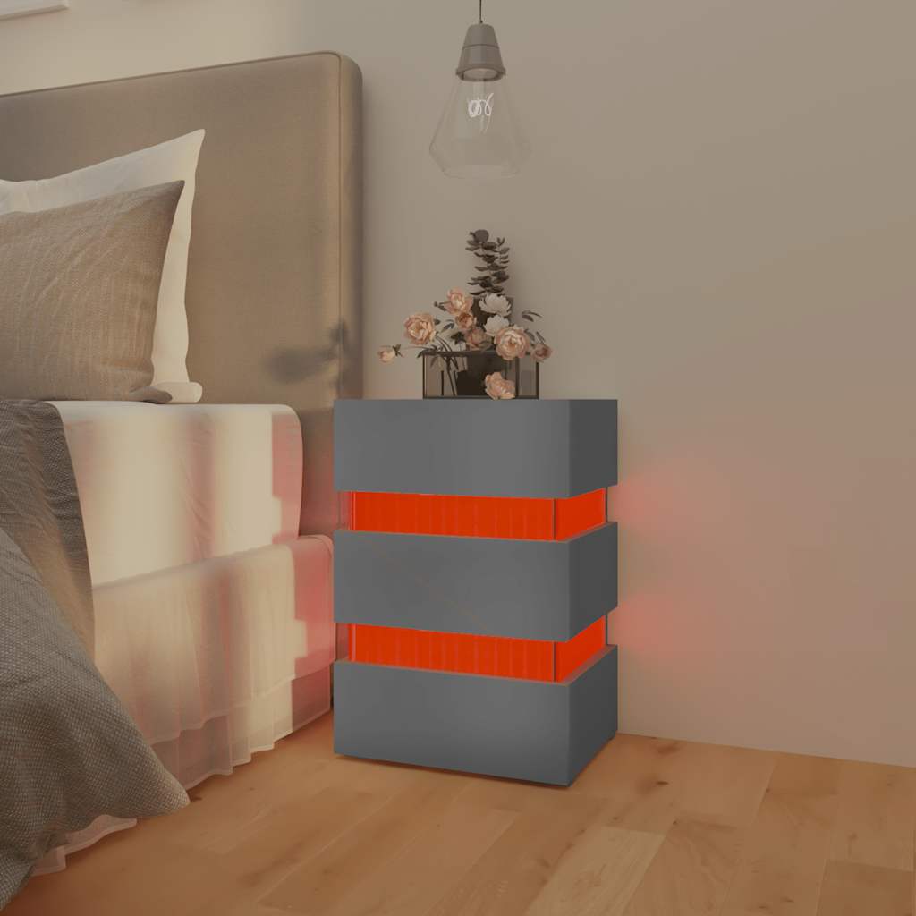 sengebord med LED 45x35x67 cm konstrueret træ grå