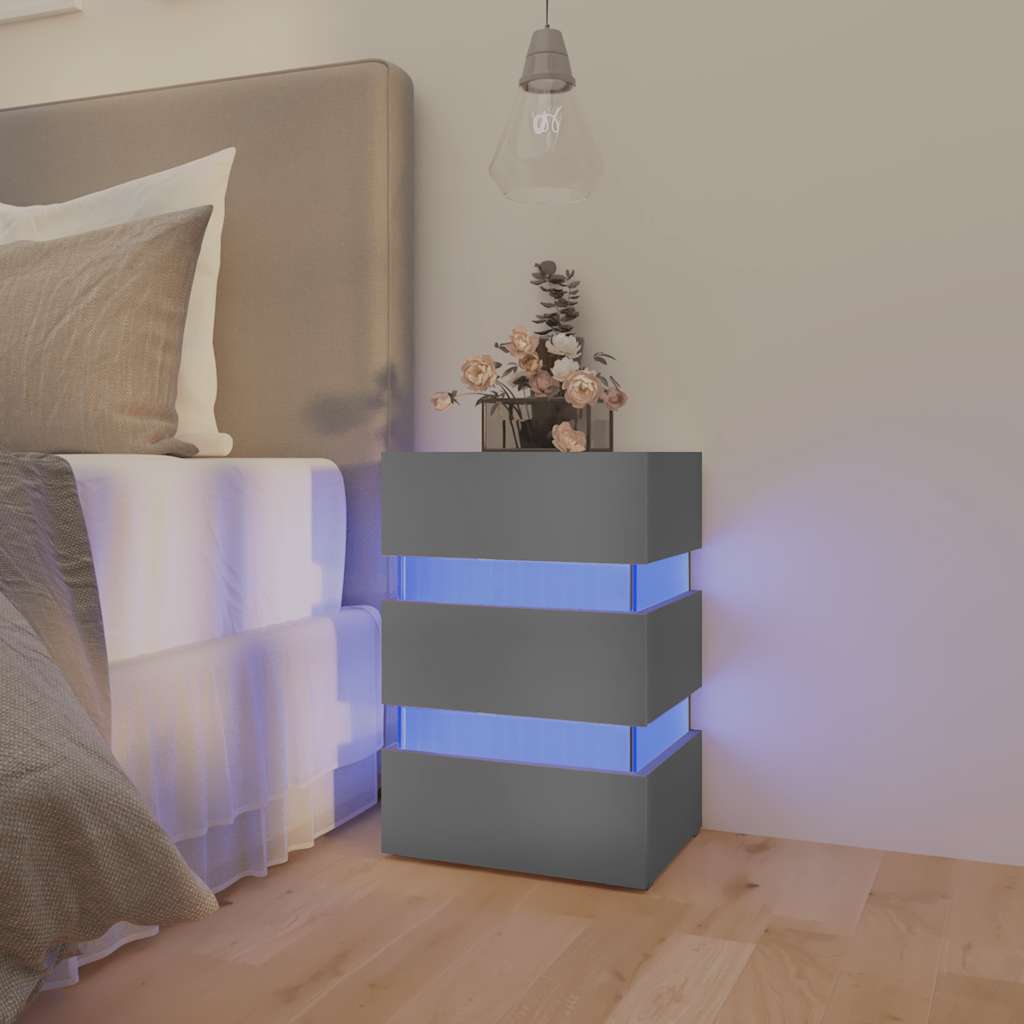 sengebord med LED 45x35x67 cm konstrueret træ grå