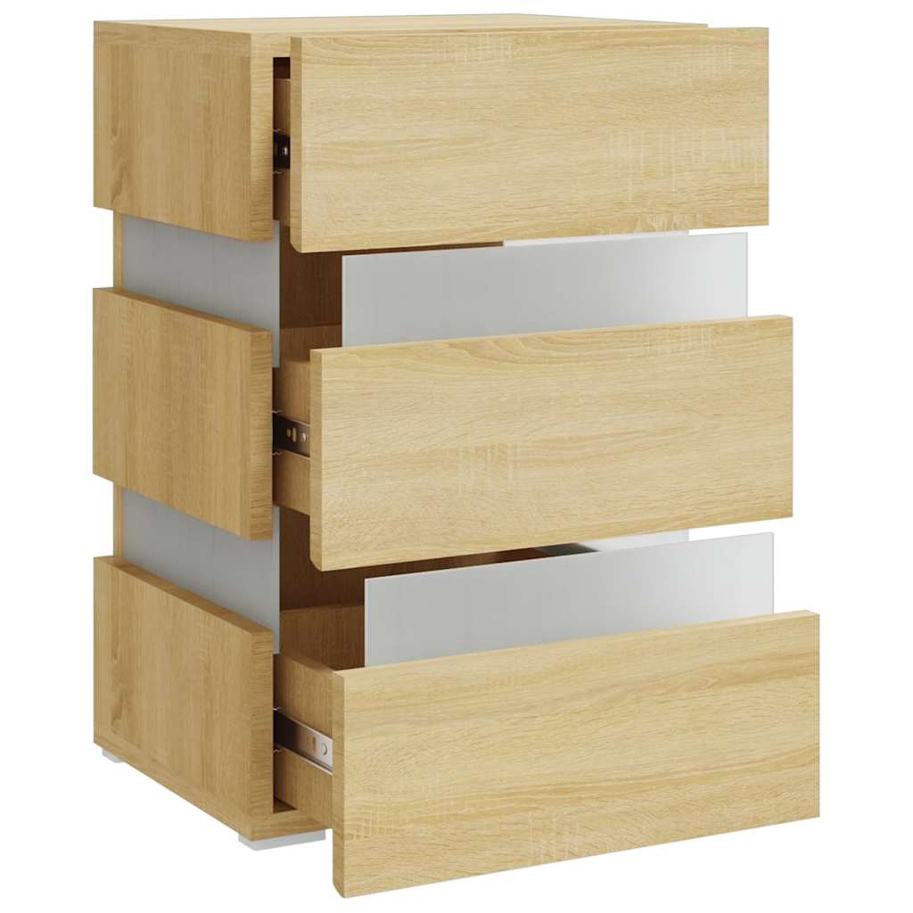 sengebord med LED 45x35x67 cm konstrueret træ sonoma-eg