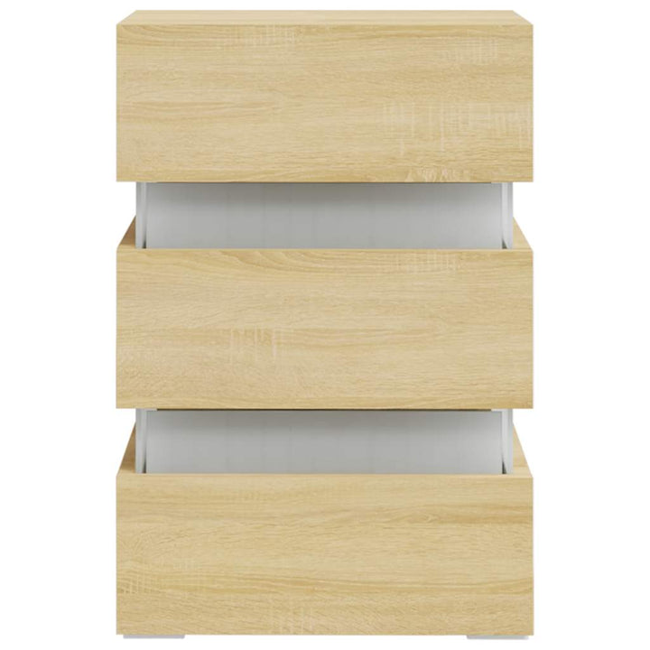 sengebord med LED 45x35x67 cm konstrueret træ sonoma-eg