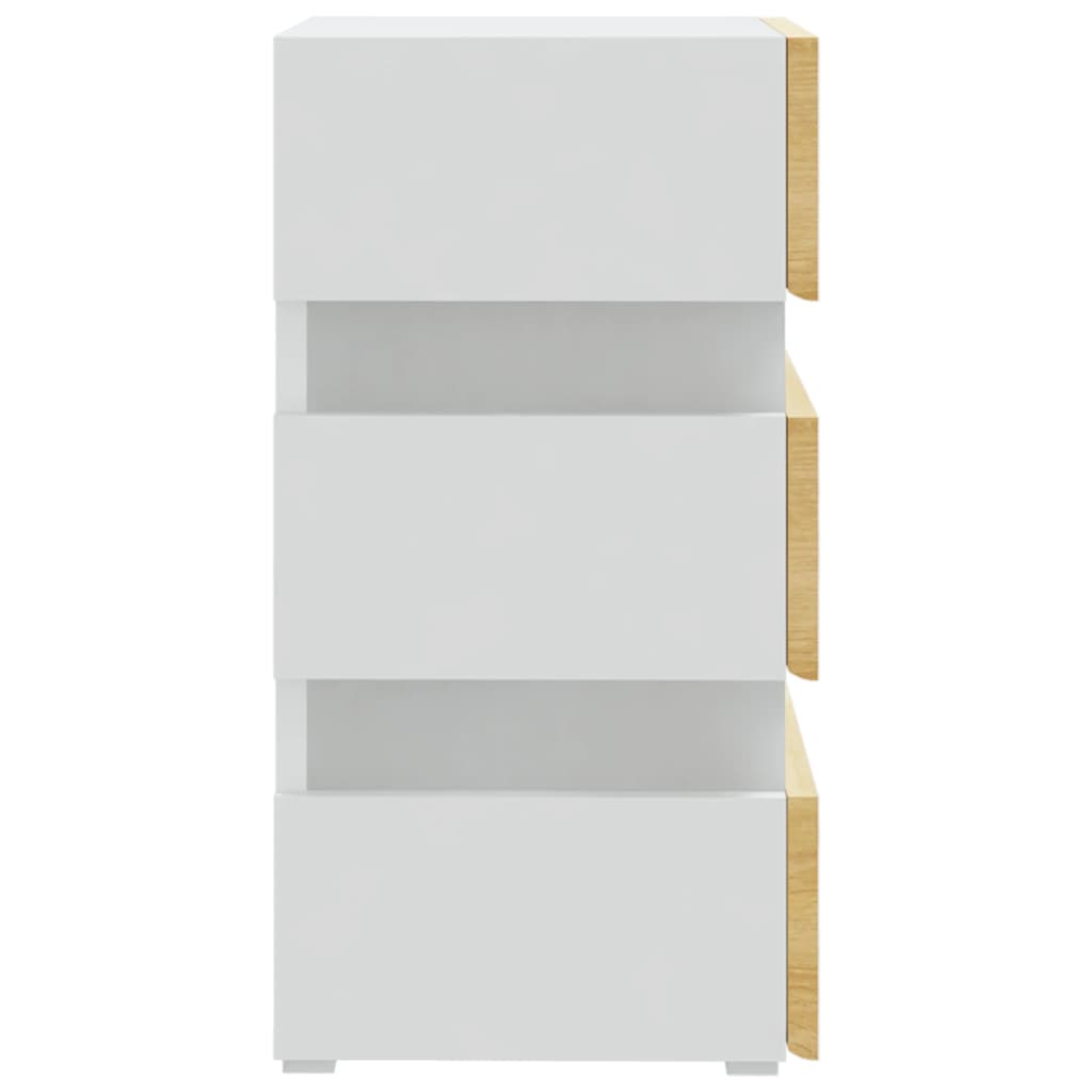 sengebord med LED 45x35x67 cm konstrueret træ hvid og sonoma-eg