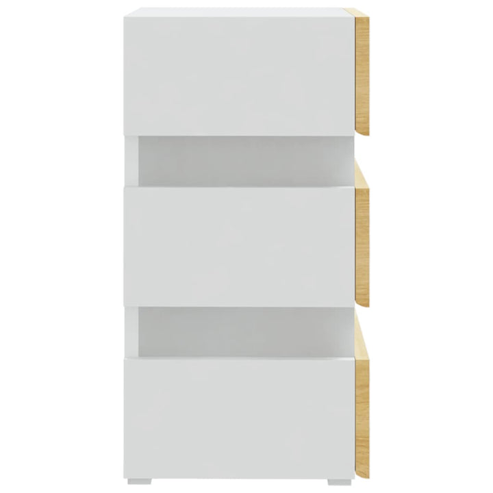 sengebord med LED 45x35x67 cm konstrueret træ hvid og sonoma-eg