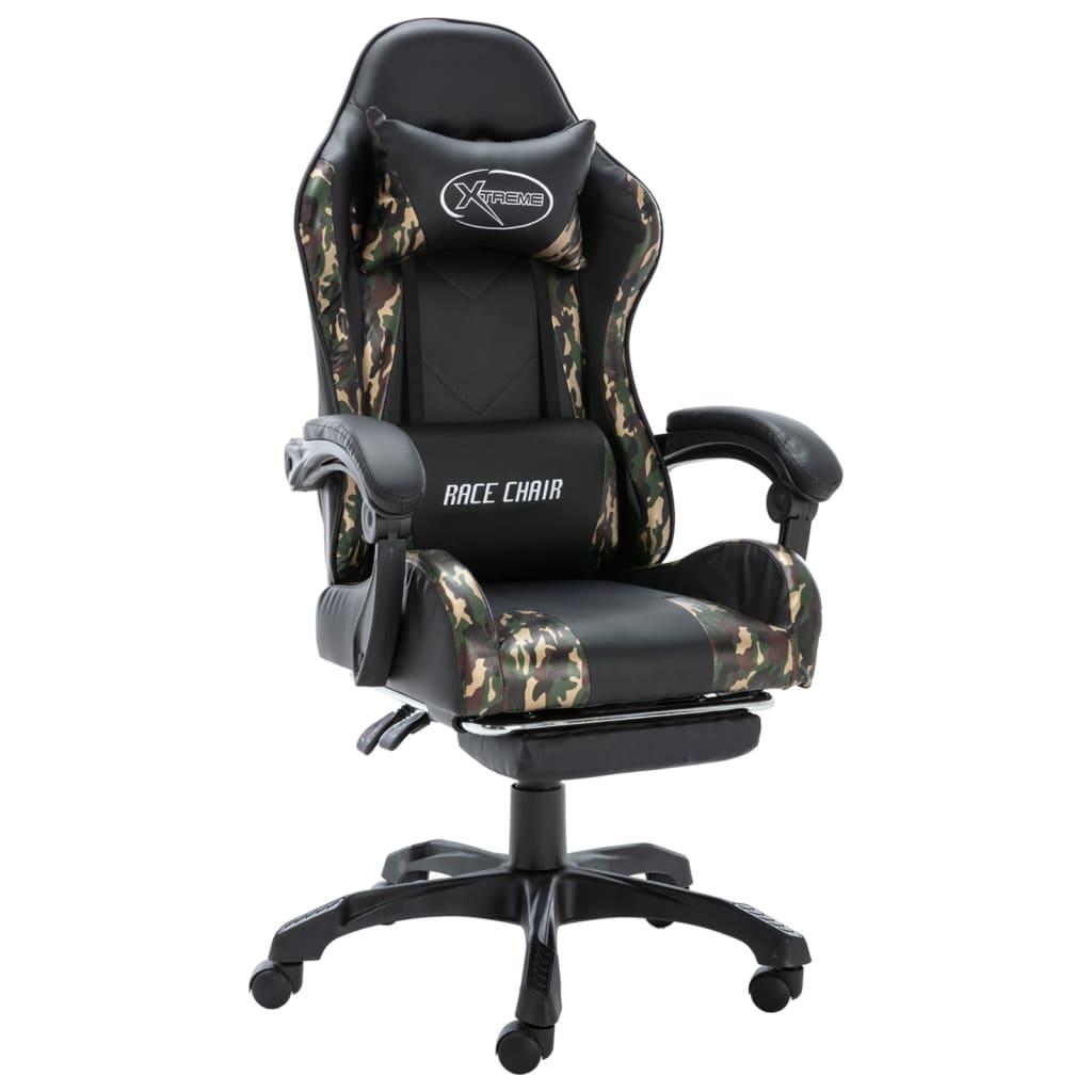gamerstol med fodstøtte kunstlæder sort og camouflage