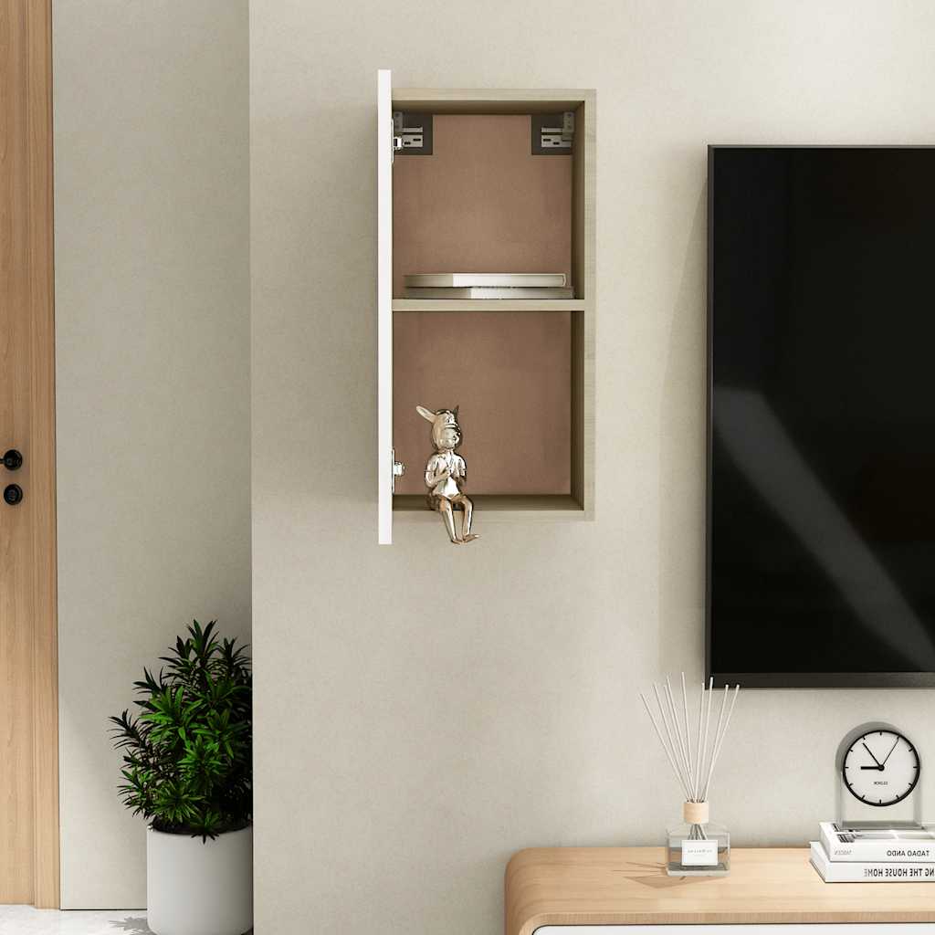 tv-bord 30,5x30x60 cm konstrueret træ hvid og sonoma-eg