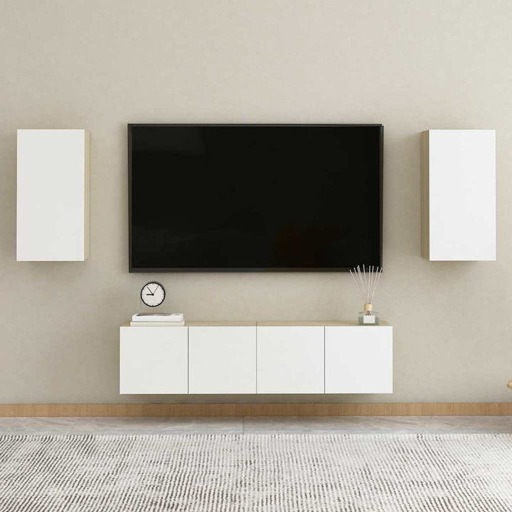 tv-bord 30,5x30x60 cm konstrueret træ hvid og sonoma-eg
