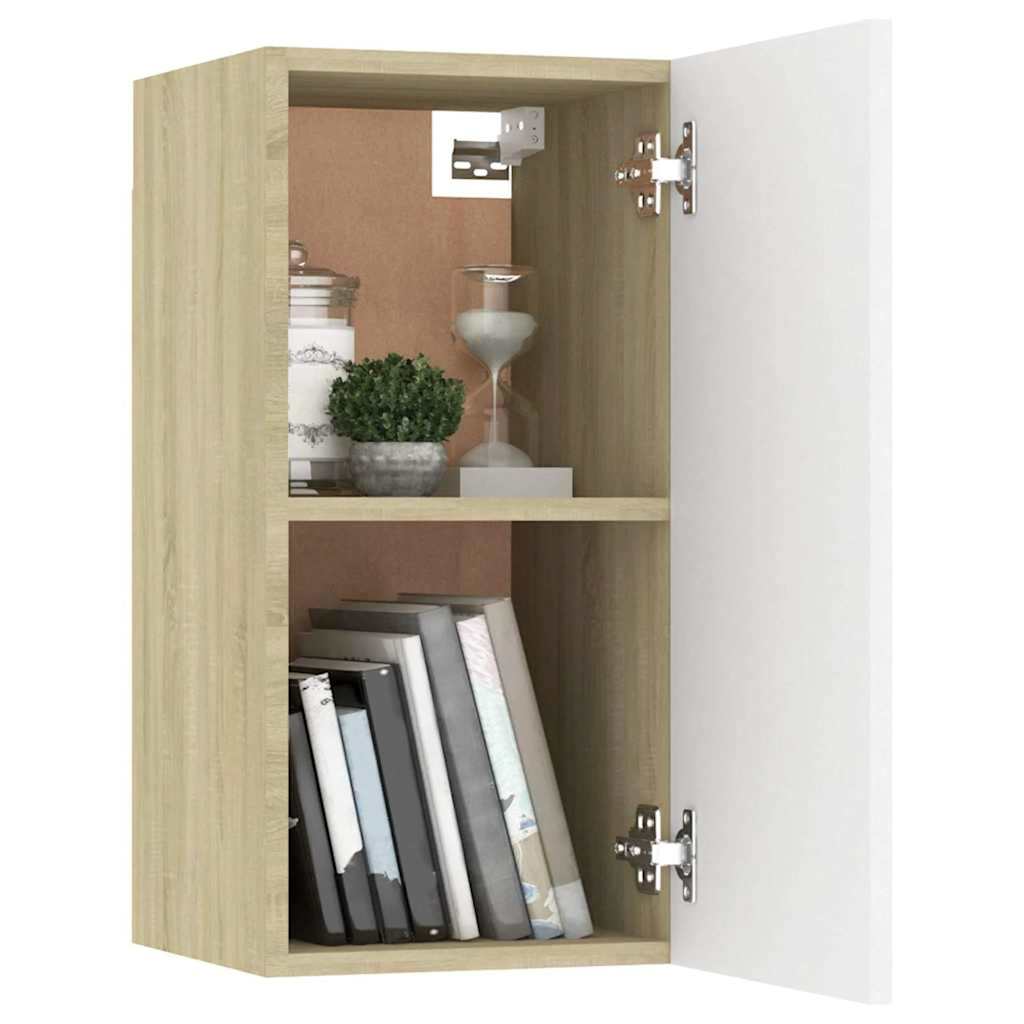 tv-bord 30,5x30x60 cm konstrueret træ hvid og sonoma-eg