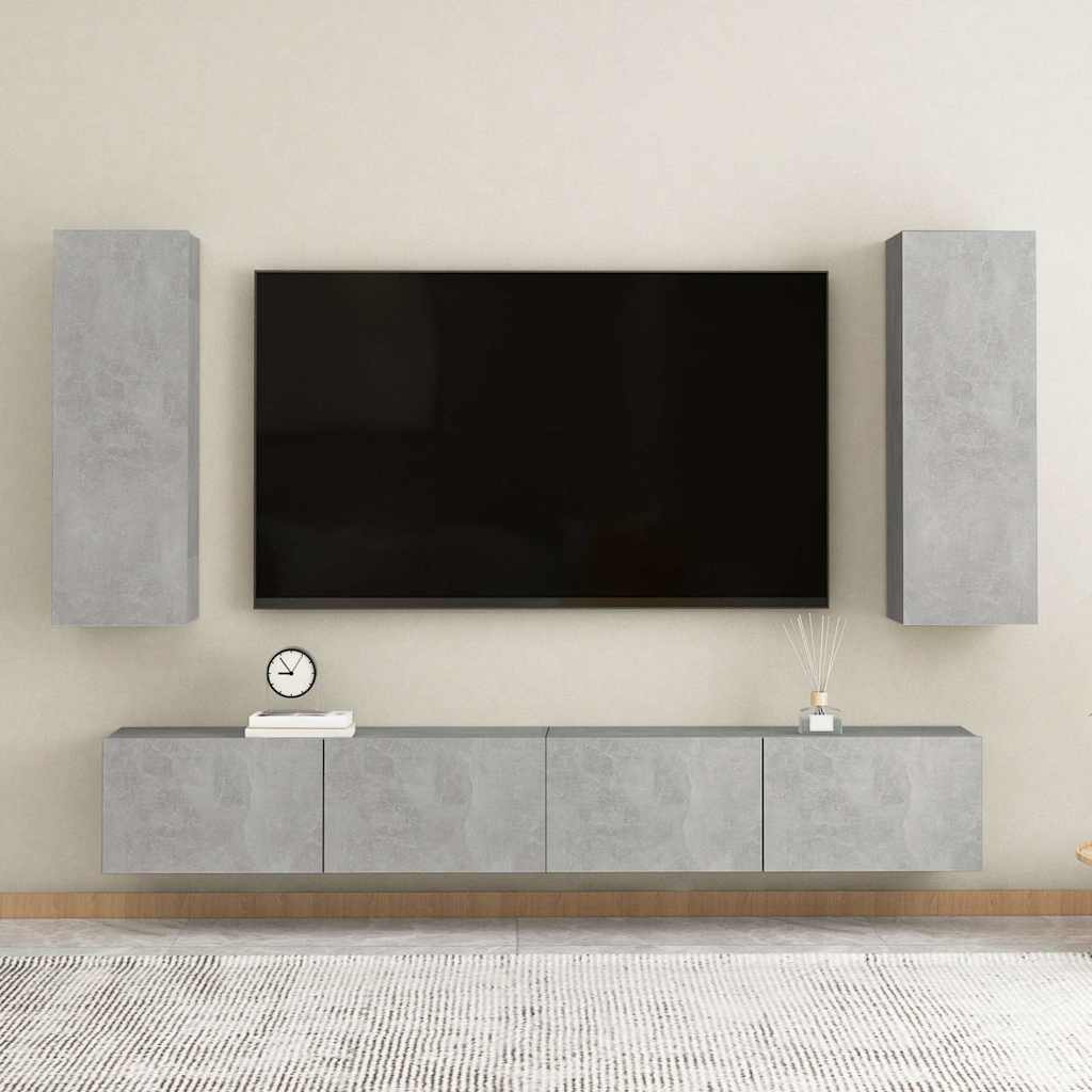 tv-bord 30,5x30x90 cm konstrueret træ betongrå
